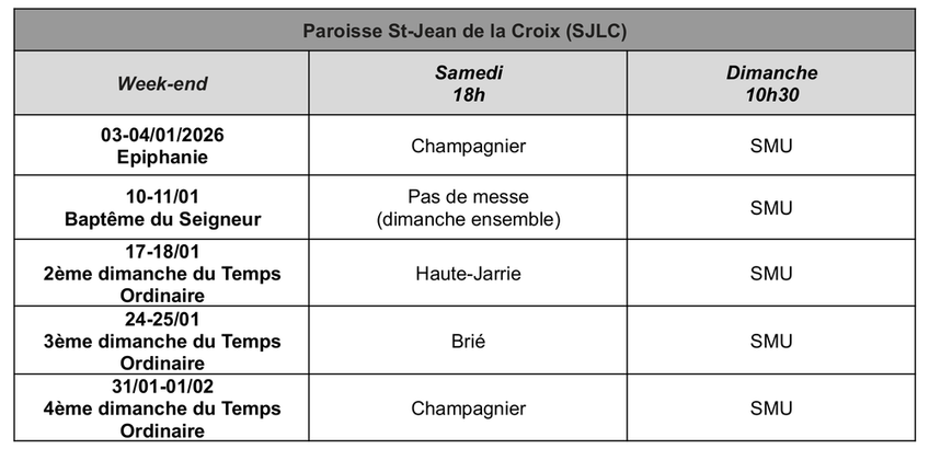 Messes de janvier 2026 Messes de janvier 2026