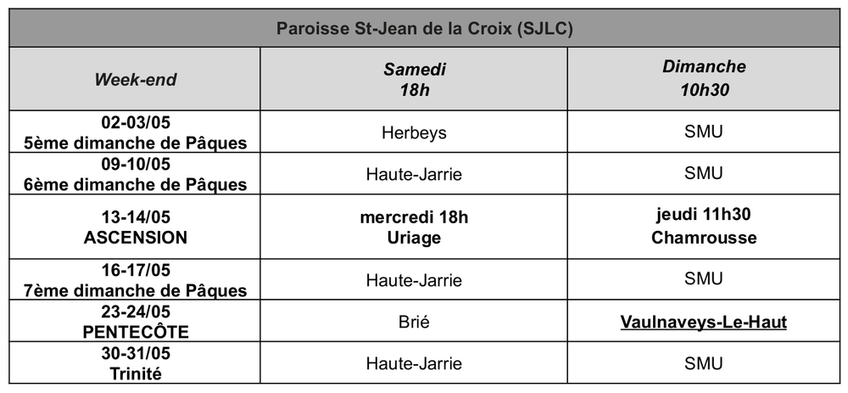 Messes de mai 2026 Messes de mai 2026