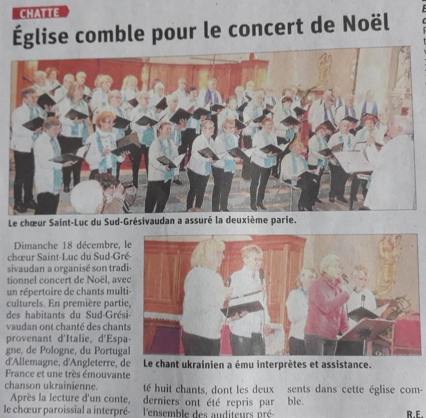 Compte-rendu du concert de Noël paru dans le Dauphiné Libéré du 21.12.2022