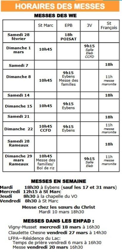 Messe WE en mars 2026 Messe WE en mars 2026