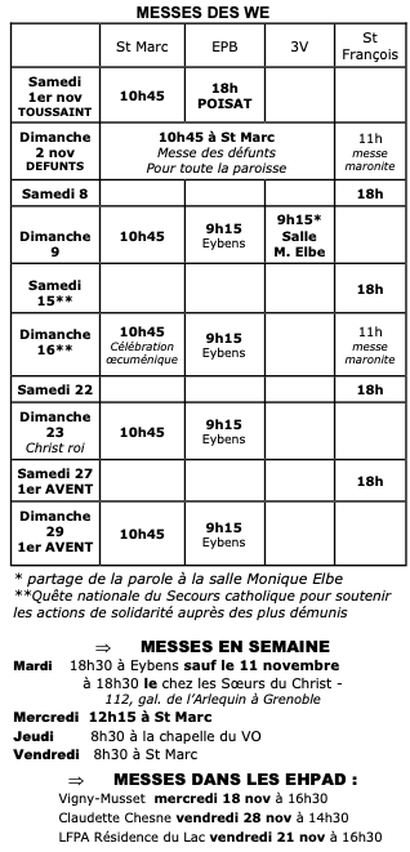 Les messes du Week-end... en détail Les messes du Week-end... en détail