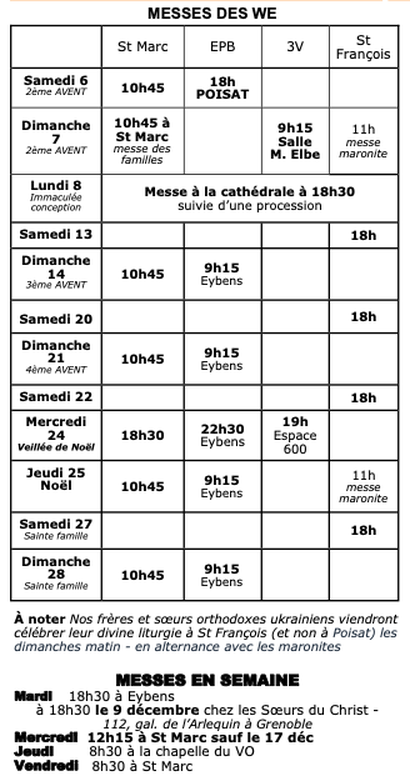 Les messes du Week-end... en détail Les messes du Week-end... en détail