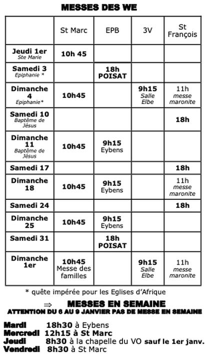 Les messes du Week-end... en détail Les messes du Week-end... en détail
