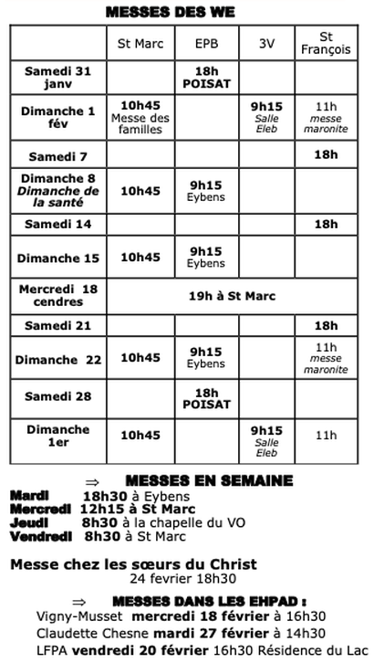 Les messes du Week-end... en détail Les messes du Week-end... en détail