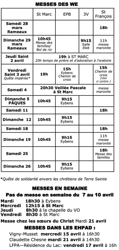 Messe WE en avril 2026 Messe WE en avril 2026