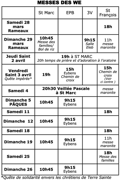 Messe WE en avril 2026 Messe WE en avril 2026