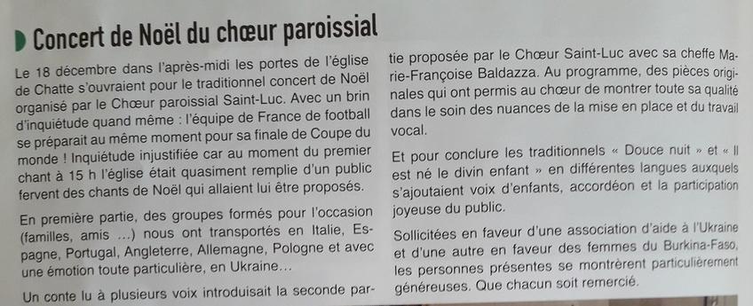 Compte-rendu du concert de Noël paru dans le "Chatte Mag" Compte-rendu du concert de Noël paru dans le "Chatte Mag"