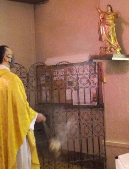 Bénédiction de la statue de la Vierge de l'Assomption (XVIIIème siècle) restaurée Bénédiction de la statue de la Vierge de l'Assomption (XVIIIème siècle) restaurée