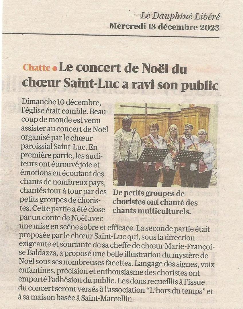 Article de compte-rendu du concert de Noël du 10.12.2023 Article de compte-rendu du concert de Noël du 10.12.2023