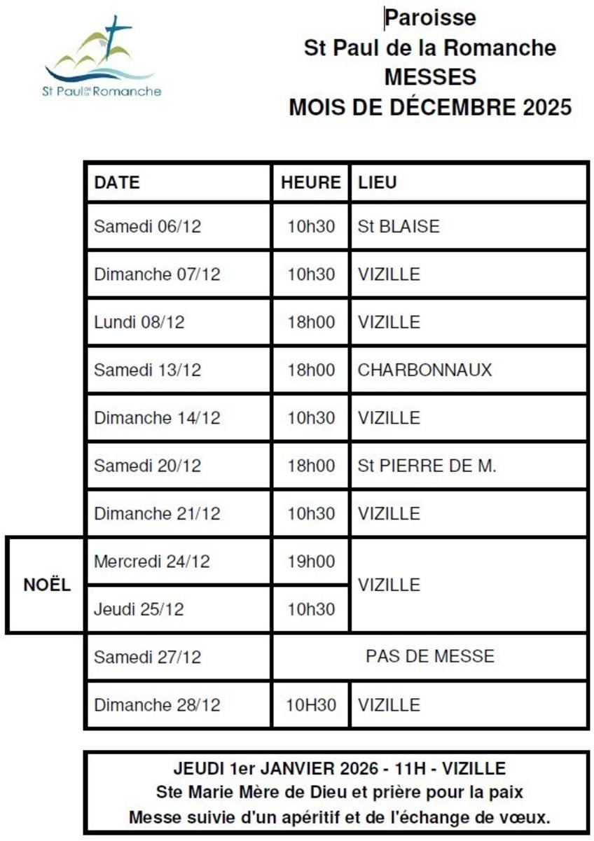 Messes Dominicales de Décembre 2025 Messes Dominicales de Décembre 2025