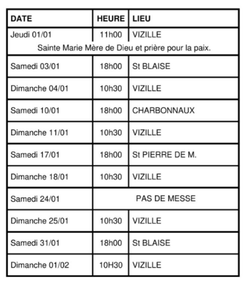 Messes Dominicales de Janvier 2026 Messes Dominicales de Janvier 2026