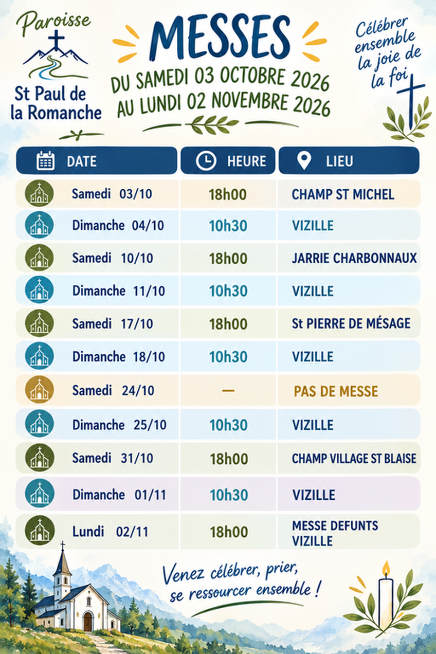 Messes Dominicales d'Octobre 2026 Messes Dominicales d'Octobre 2026