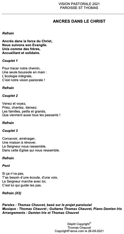 Une création musicale inédite sur notre Vision Pastorale Une création musicale inédite sur notre Vision Pastorale