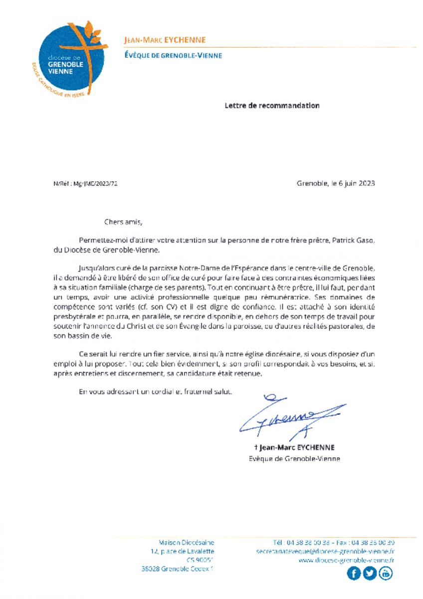 Lettre Recommandation Mgr Eychenne