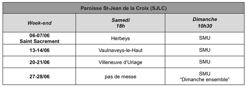 Messes de juin 2026 Messes de juin 2026