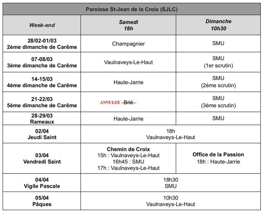 Messes de mars 2026 Messes de mars 2026
