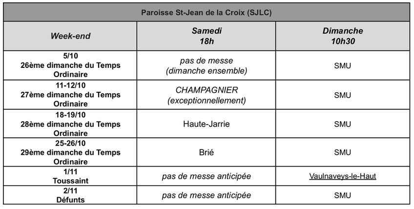 Messes de octobre 2025 Messes de octobre 2025