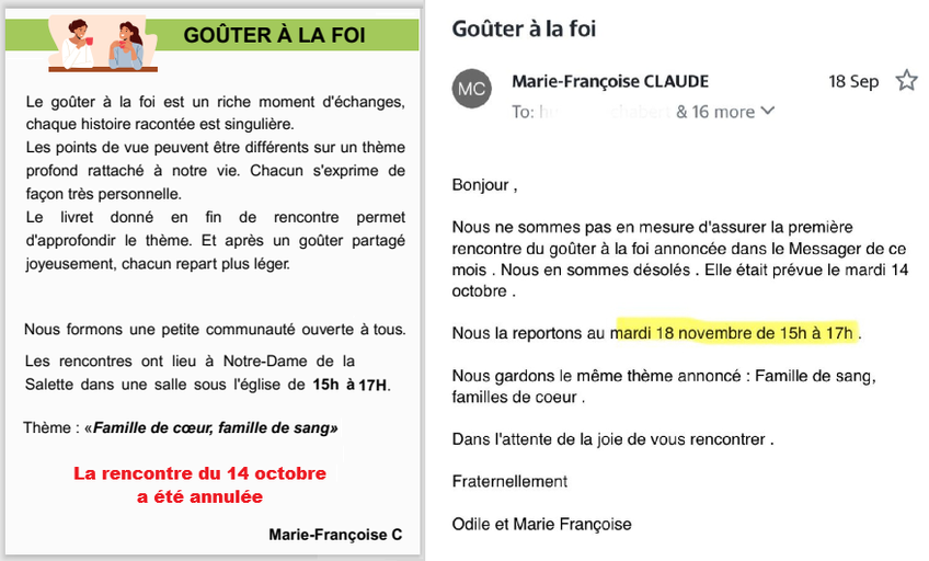 Mardi 18 novembre _ Gouter à la Foi Mardi 18 novembre _ Gouter à la Foi