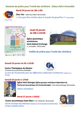 Semaine de prière pour l'unité des Chrétiens Semaine de prière pour l'unité des Chrétiens