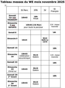Horaires des Messes Horaires des Messes